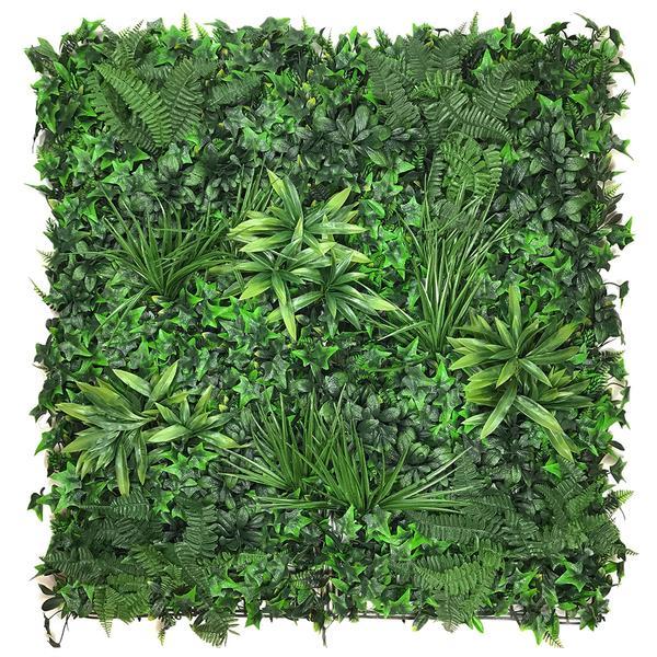 Artificial Green Wall Panel with Variegated Foliage Ivy Palms Grasses and Ferns 100x100 cm Pure Clean Rental Solutions