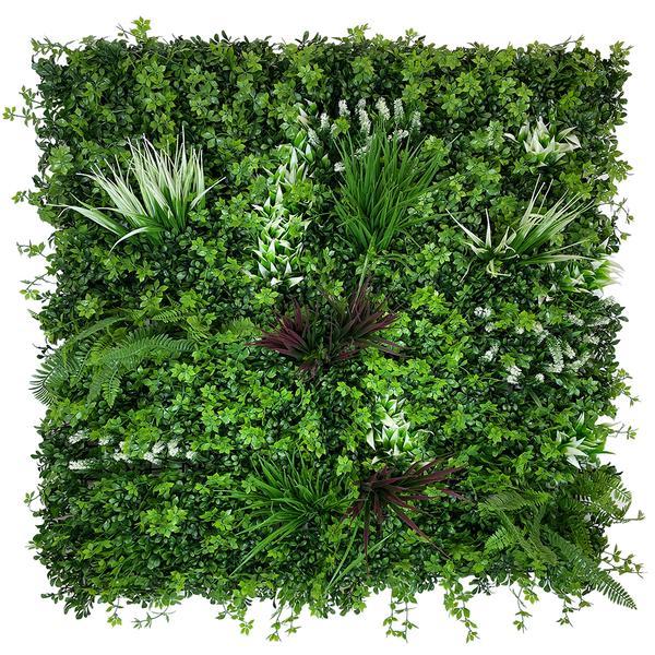 Artificial Green Wall Panel with variegated mixed greens red and white foliage 100x100 cm Pure Clean Rental Solutions