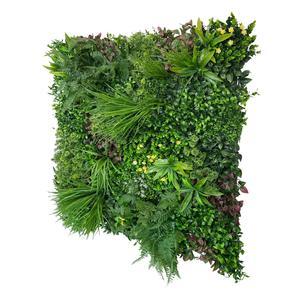 Artificial Green Wall Panel with variegated mixed greens, red , white and yellow flowers 100x100 cm Pure Clean Rental Solutions