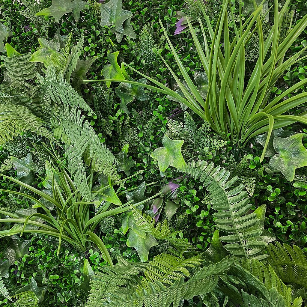 Artificial Living Wall Mixed Plant Panel with Ferns and Grasses Pure Clean Rental Solutions