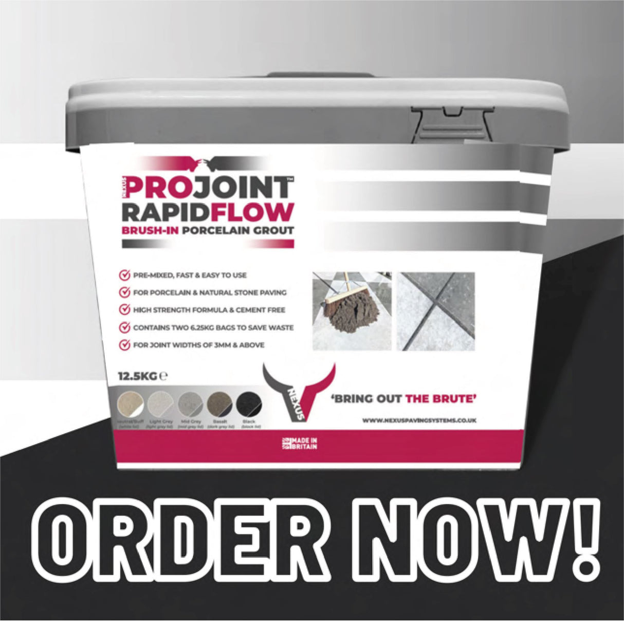 Nexus Projoint Rapidflow brush-in porcelain grout Pure Clean Rental Solutions