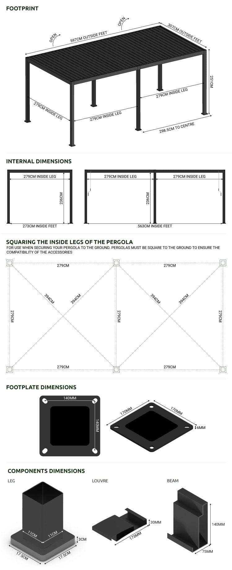 Nova - Titan 6x3m Rectangular Aluminium Pergola Pure Clean Rental Solutions