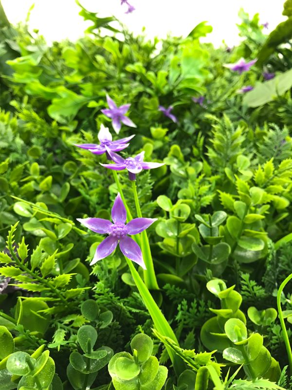 Artificial Green Wall Mixed Plant Panel with Purple Flowers 100x100 cm Pure Clean Rental Solutions 