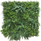 Artificial Green Wall Panel with mixed 3d light-dark green foliage with scheffleras & pink flowers 100x100 cm Pure Clean Rental Solutions 