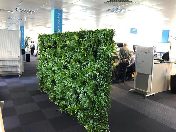 Artificial Green Wall Panel with Variegated Foliage Ivy Palms Grasses and Ferns 100x100 cm Pure Clean Rental Solutions 