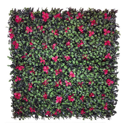 Artificial Green Wall Panel with variegated green foliage and red gardenia flowers 100x100 cm Pure Clean Rental Solutions 