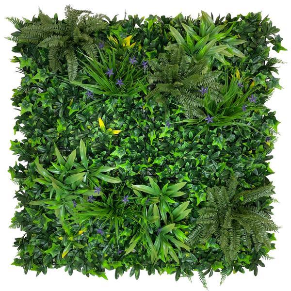 Artificial Living Wall Ivy, Fern, Palm, Grass & Purple Flowers - PCRS ...