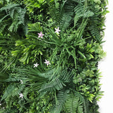 Artificial Living Wall, mixed 3d light-dark green foliage with scheffleras & pink flowers Pure Clean Rental Solutions 